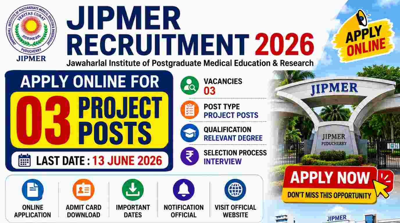 JIPMER Recruitment 2026 Notification Out 03 Project Posts, Apply Online